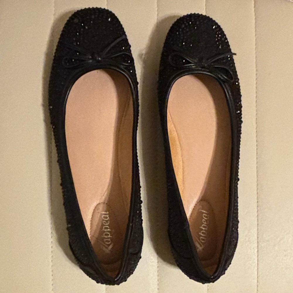 Black Beaded Ballet Flats Size 10 Dressy Work Wedding Shoes